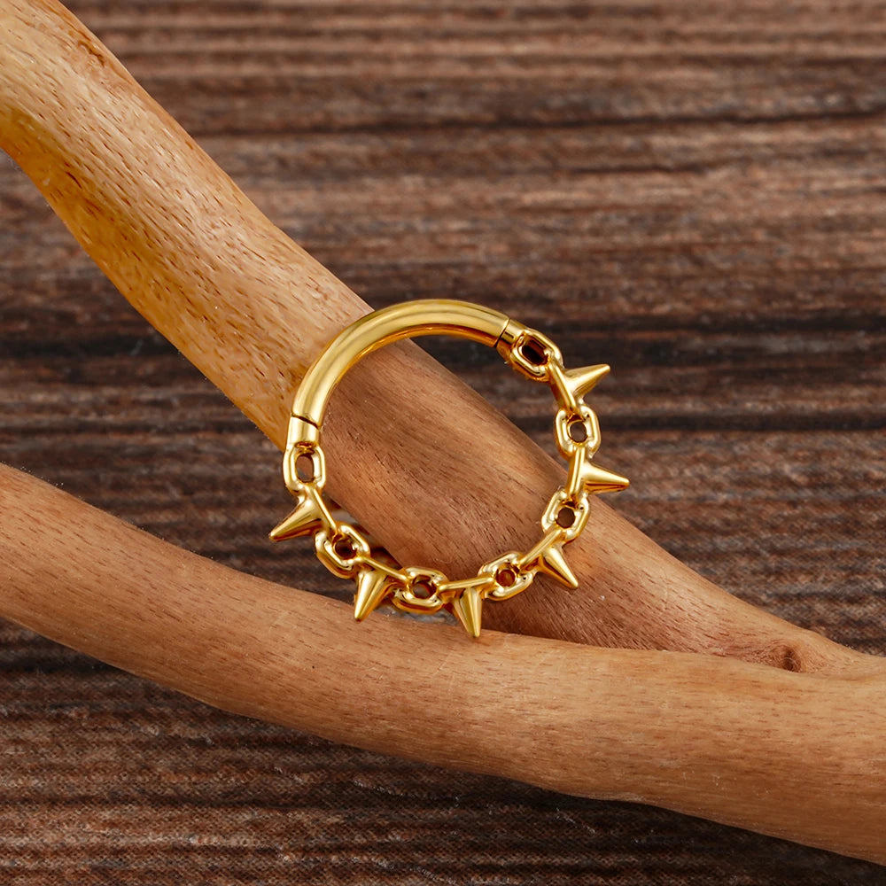 Nose ring with chains and spikes punk septum ring daith ring titanium 16G