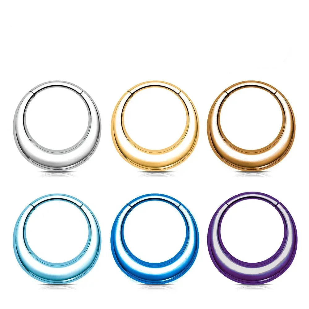 Argola grossa para piercing em forma de lua crescente em titânio azul roxo