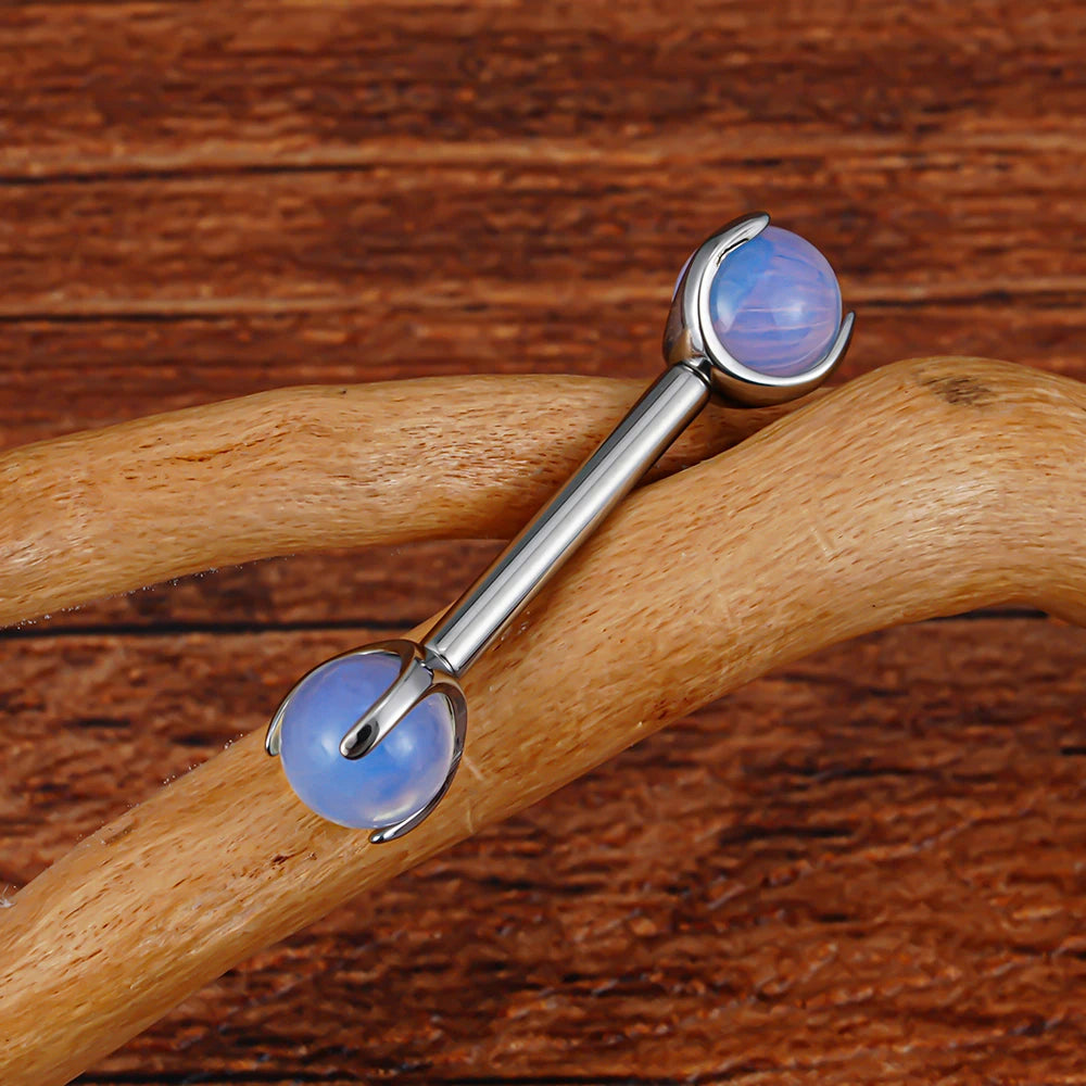 Nipple piercing barbell with natural gemstones titanium 14G internally threaded straight barbell 12mm 14mm 16mm 1 piece