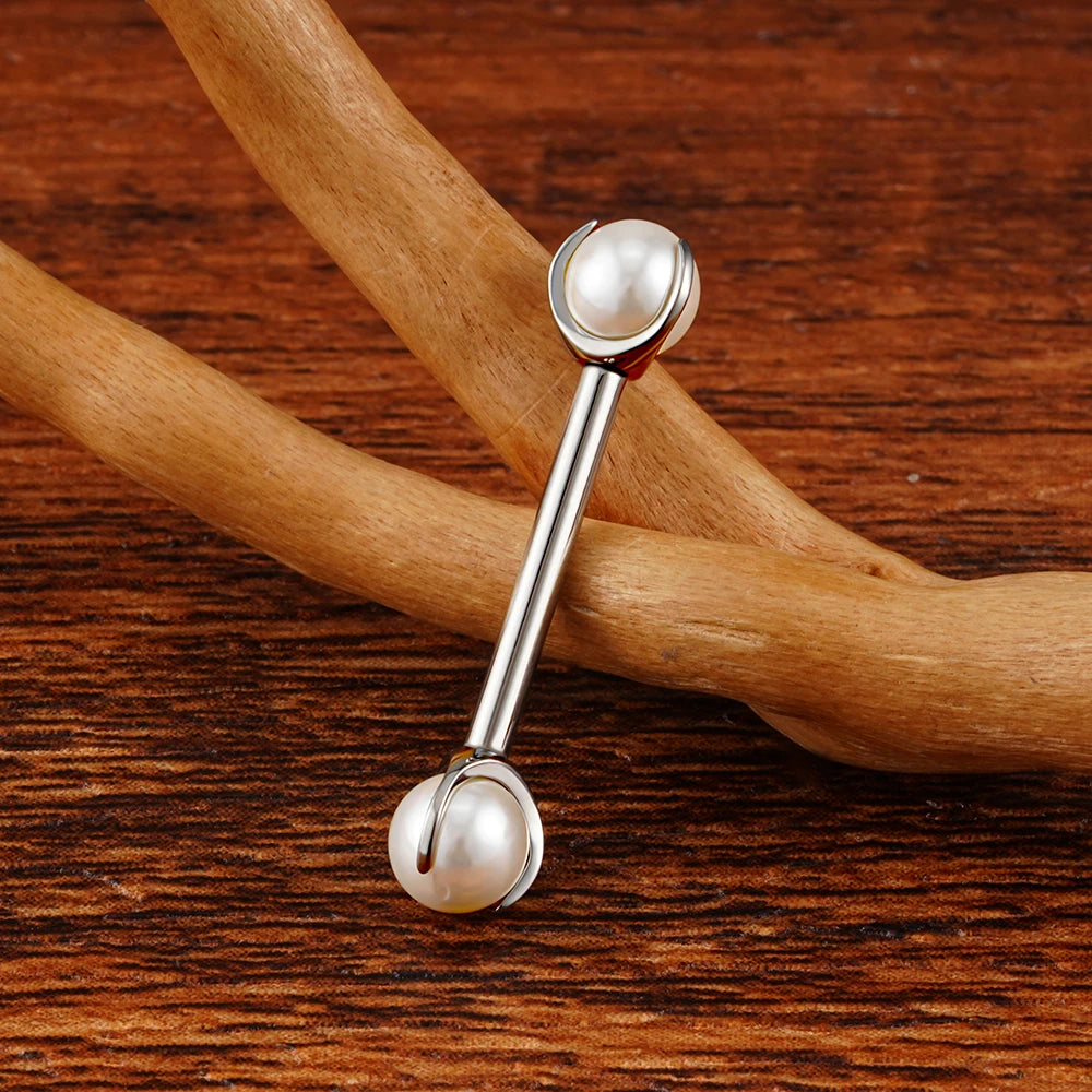 Pearl nipple piercing titanium pearl nipple bar internally threaded 14G