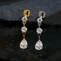 Dangle stud earring with three clear cz stones a teardrop stone titanium piercing jewelry