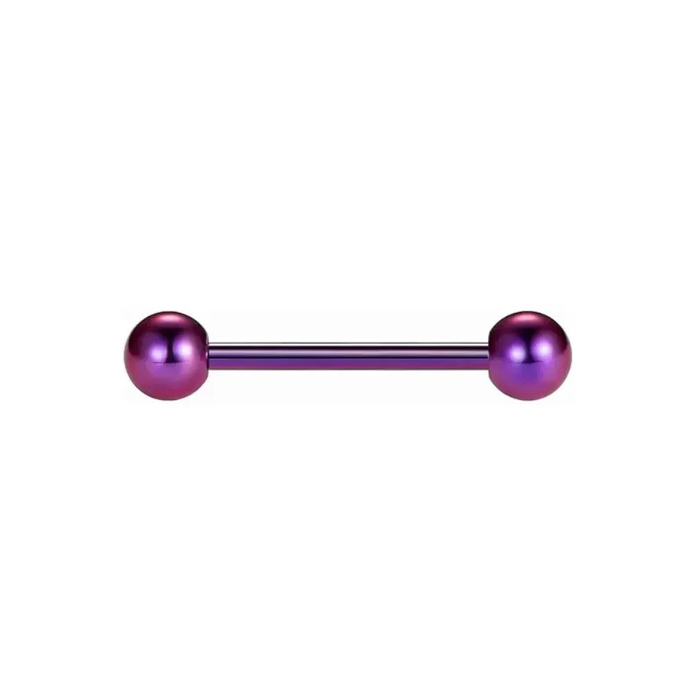 Straight barbell piercing in purple blue and silver titanium barbell nipple industrial tongue