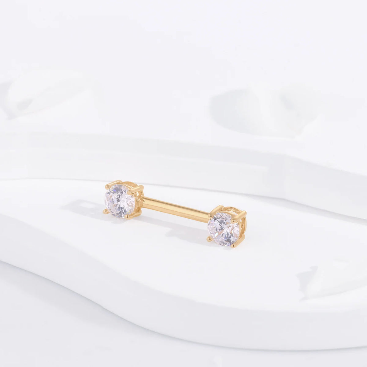 Piercing de mamilo dourado com diamante em ouro verdadeiro 14K com barra de piercing de mamilo fofa