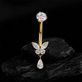 Butterfly belly ring with clear diamond cz stones butterfly piercing