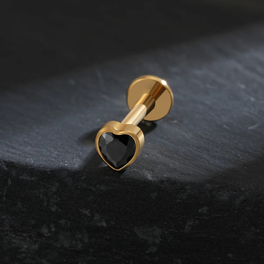 Black heart piercing gothic and dark piercing unique labret stud made of titanium Halloween jewelry
