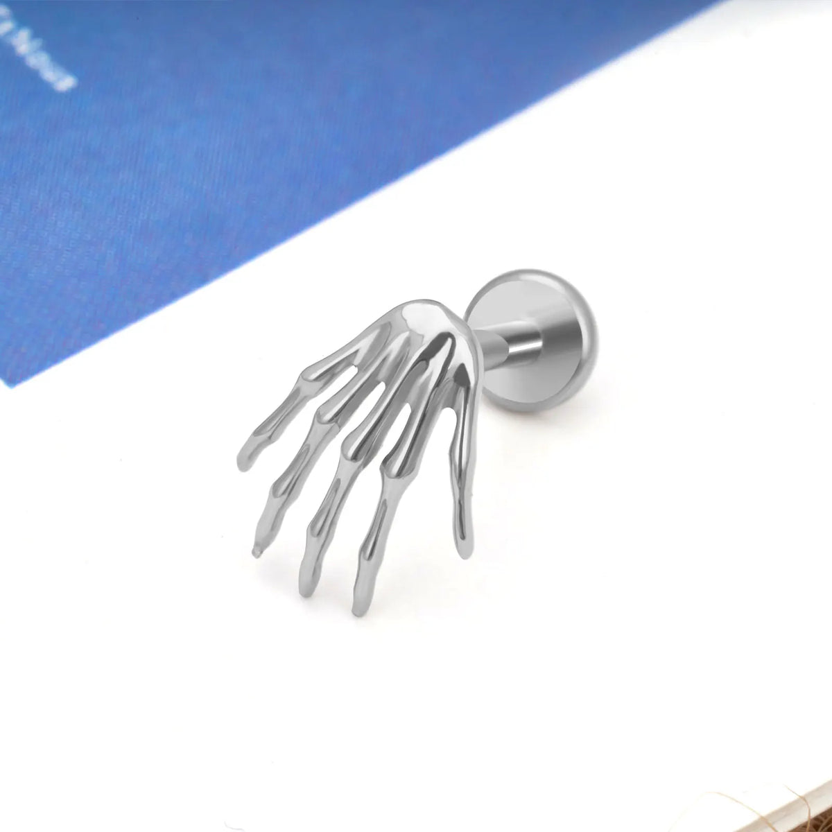 Skeleton hand stud in silver Halloween ear piercing Halloween earing titanium stud 16G