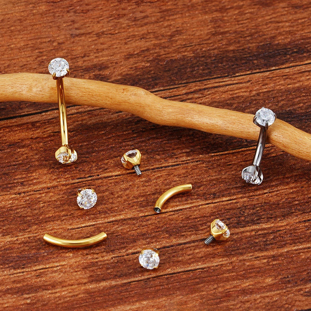 Gebogen barbell wenkbrauw piercing 16G 6mm 8mm 10mm titanium diamant wenkbrauw barbell goud zilver