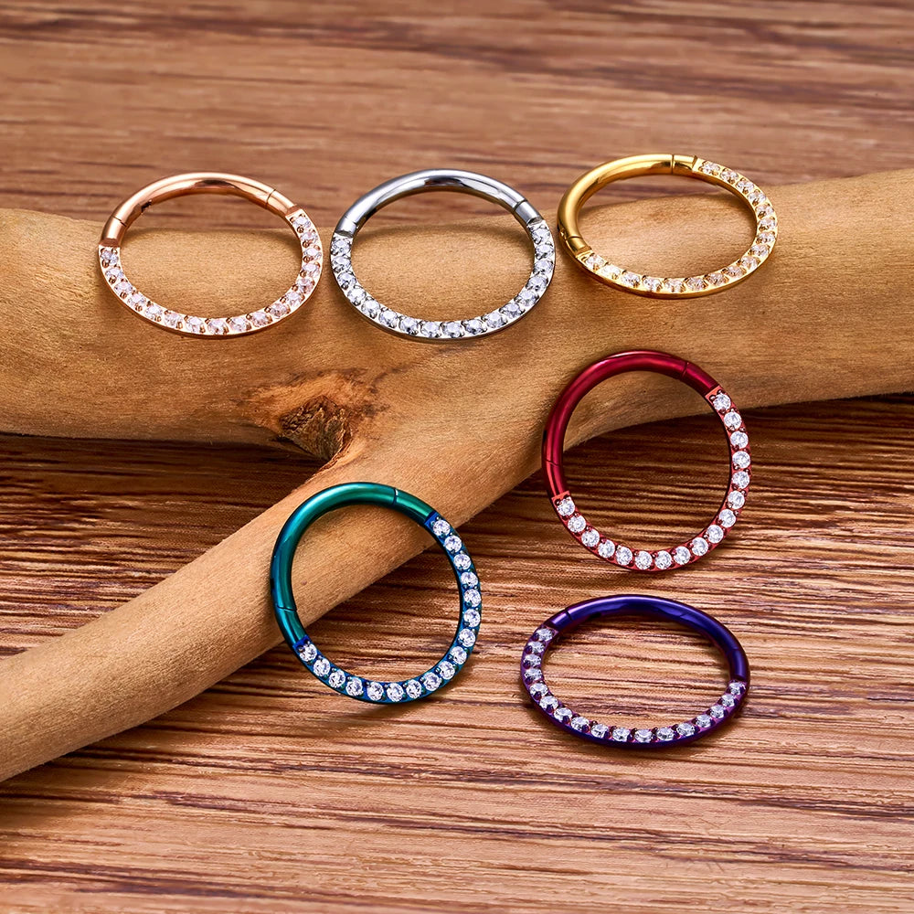 Diamond nose ring 16g titanium with CZ red green blue gold rose