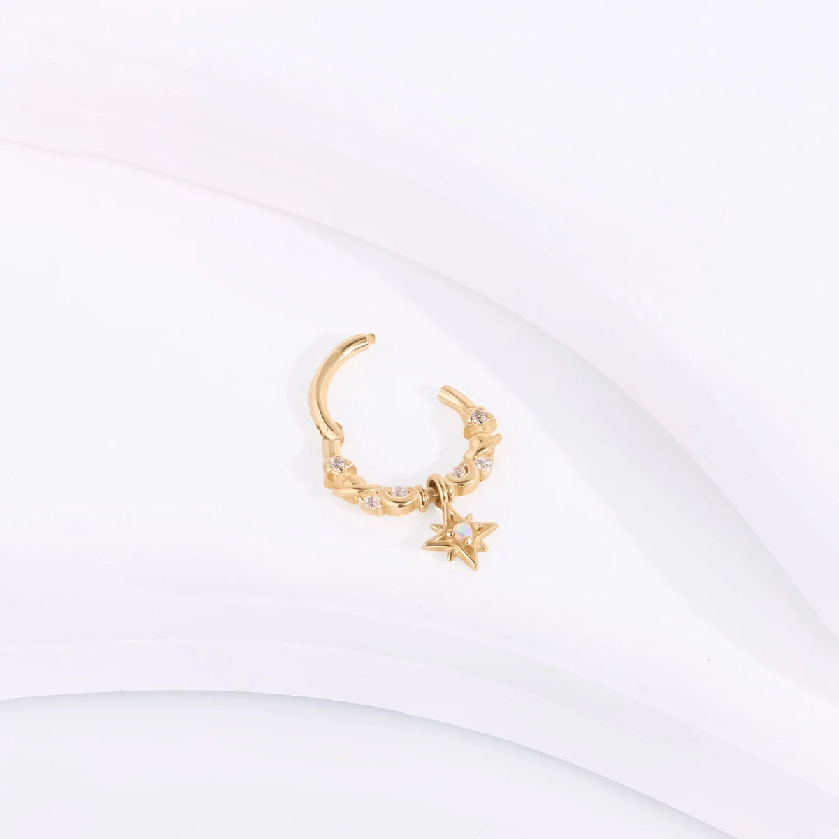 Cerchio in oro 14 carati con pendente opale orecchino pendente segmento clicker anello al naso stile principessa carino e grazioso piercing al setto daith