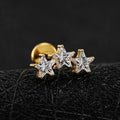 Three star earring with clear cz stone titanium labret piercing