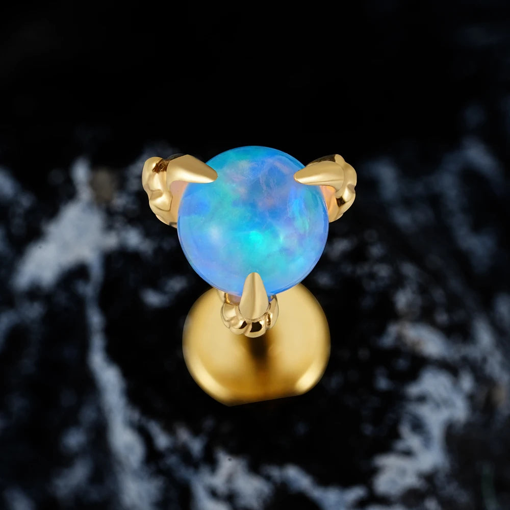Opal labret with claws unique and punk piercing titanium 16G