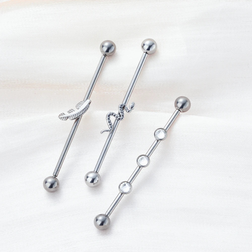 Piercing industrial de cobra 14G 38mm piercing de barra industrial de titânio prata