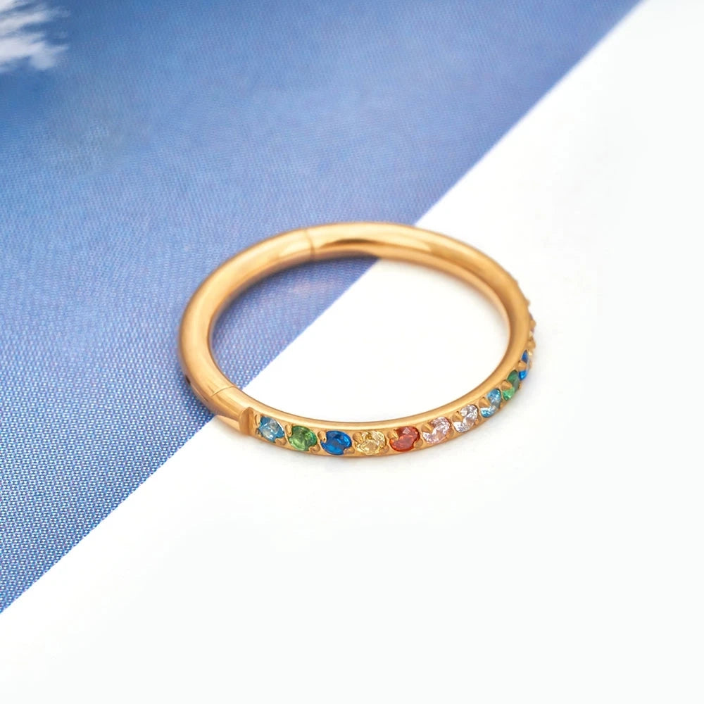 Piercing de tour en or, joli piercing de tour 16G avec clicker de segment articulé en titane CZ coloré