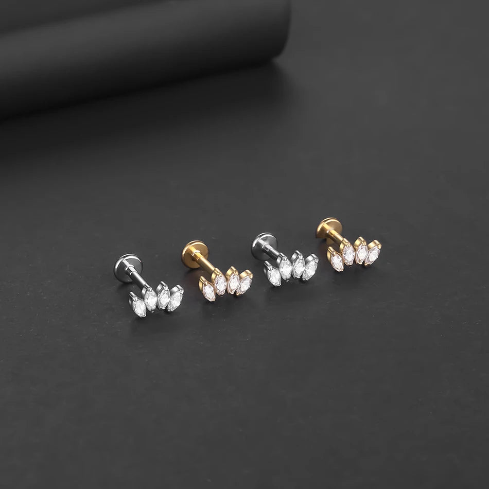 Titanium diamond stud earring with clear stones 16G