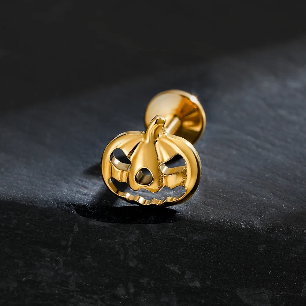 Pumpkin piercing titanium labret stud 16G halloween jewelry