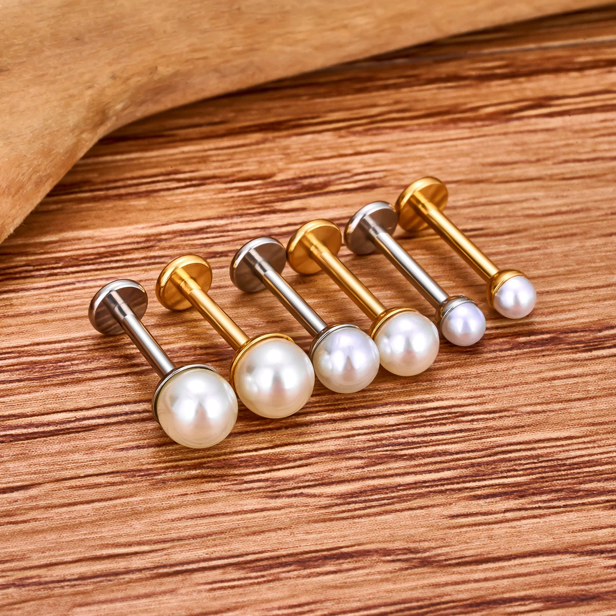 Perlen-Nasenstecker aus Gold und Silber, Titan-Lippenstecker, Ohrstecker 16G