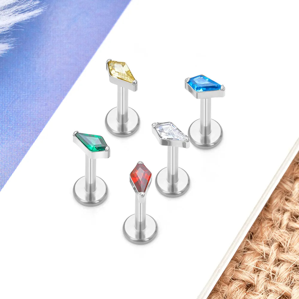 Diamant-Ashley-Piercing mit einem drachenförmigen Stein, klares Ashley-Piercing, Titan-Lippenpiercing