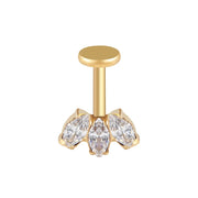 Vertical helix stud with three clear cz stones in gold and silver titanium stud earring 16G