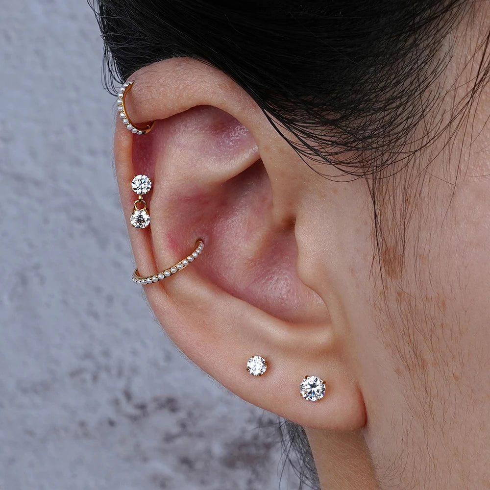 Auricle piercing-stift med klare cz-steiner Auricle hengende øredobb titan-stift 16G