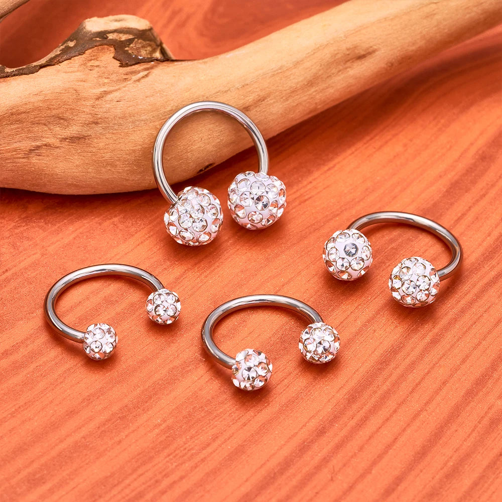 Horseshoe septum ring with clear pink and colorful crystals titanium circular barbell
