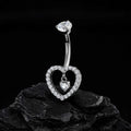 Heart belly button piercing with clear crystals dangling heart navel ring