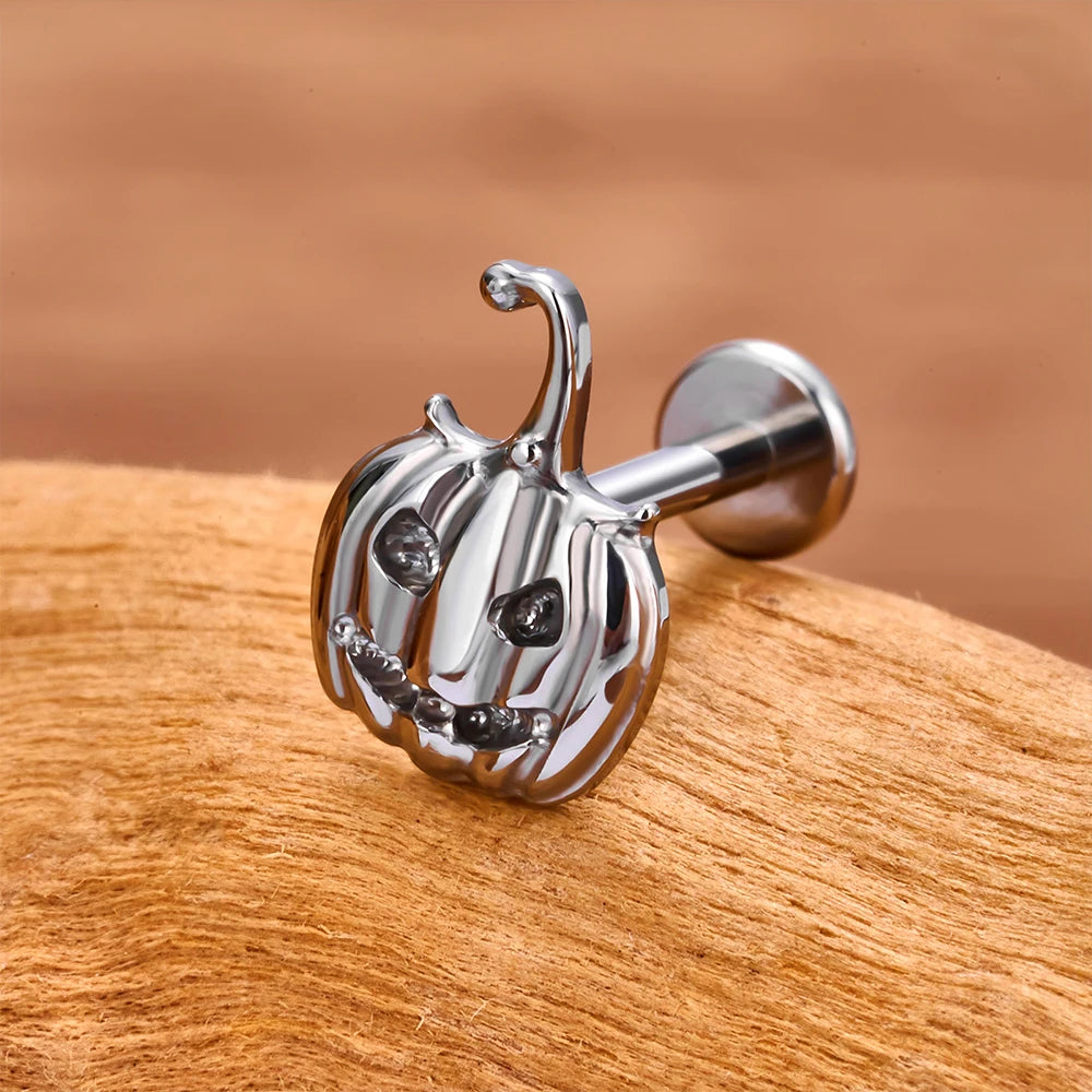 Pompoen oorknopje met een gemene glimlach pompoen neusknopje Halloween piercing sieraden titanium stud