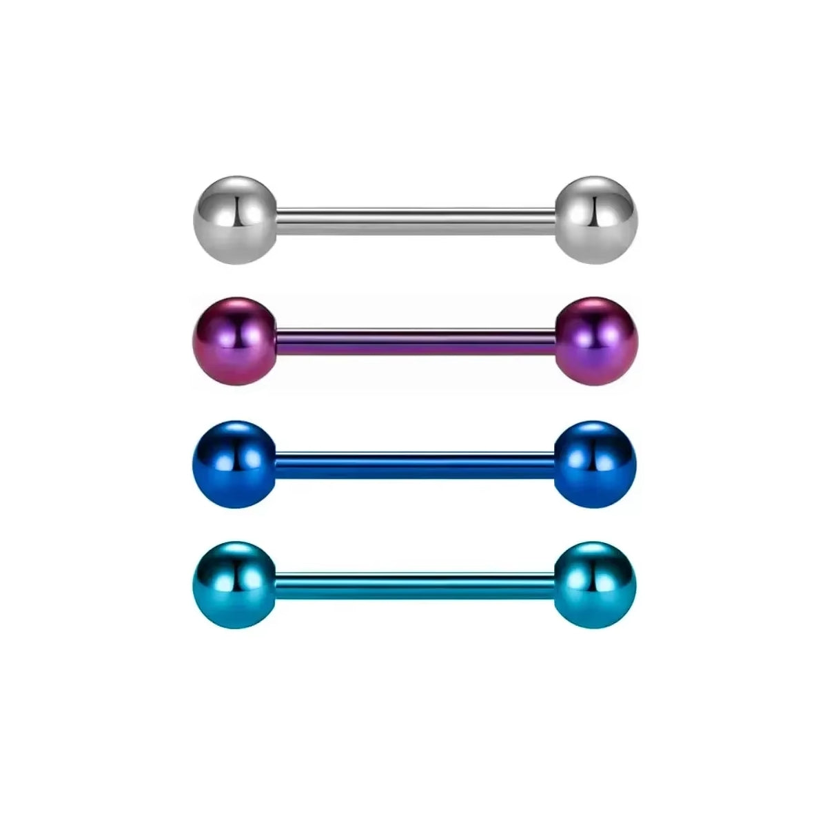 Straight barbell piercing in purple blue and silver titanium barbell nipple industrial tongue