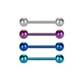 Straight barbell piercing in purple blue and silver titanium barbell nipple industrial tongue