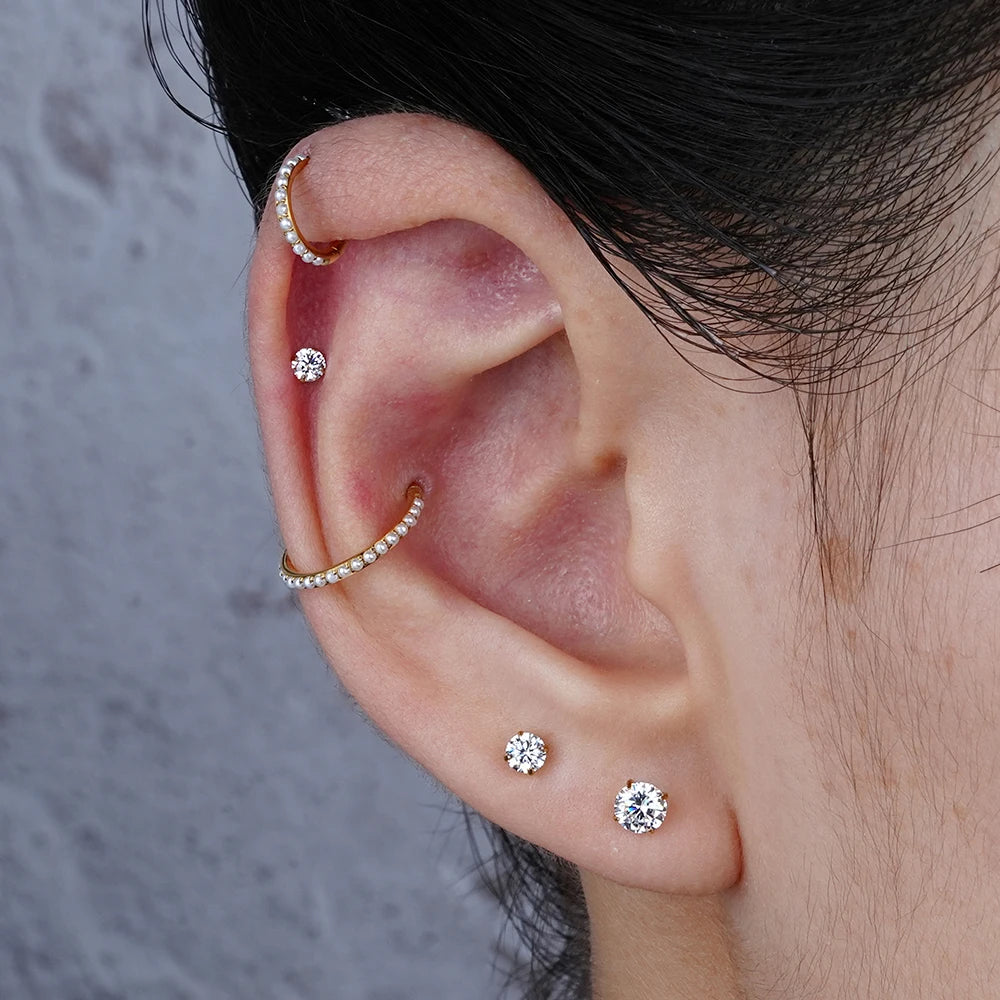 Vertical Helix hoop with pearls titanium hoop 16G pearl hoop earring pearl nose piercing