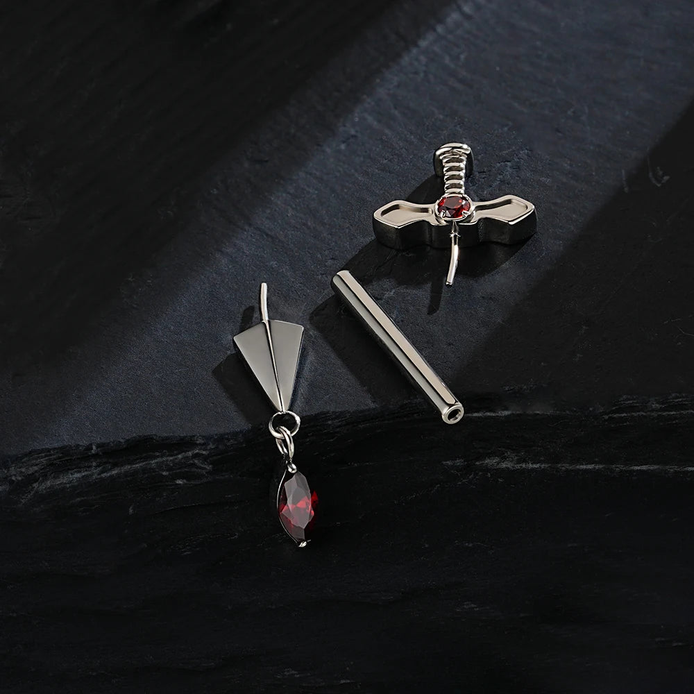 Sword nipple piercing with red stones sword nipple bars cute sexy titanium nipple ring