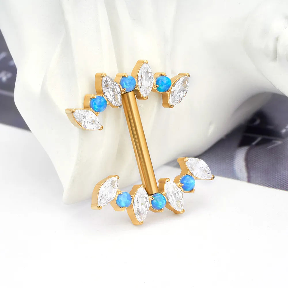 Nipple piercing bar 14g gold nipple bar with blue opal stones implant-grade titanium 1 piece