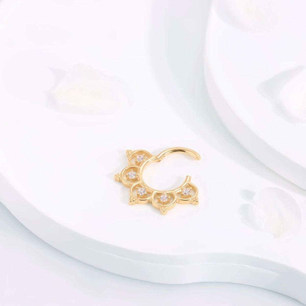 Clicker de tabique de oro de 14K, pendiente daith muy elegante y único, anillo clicker de segmento con bisagras, anillo de nariz