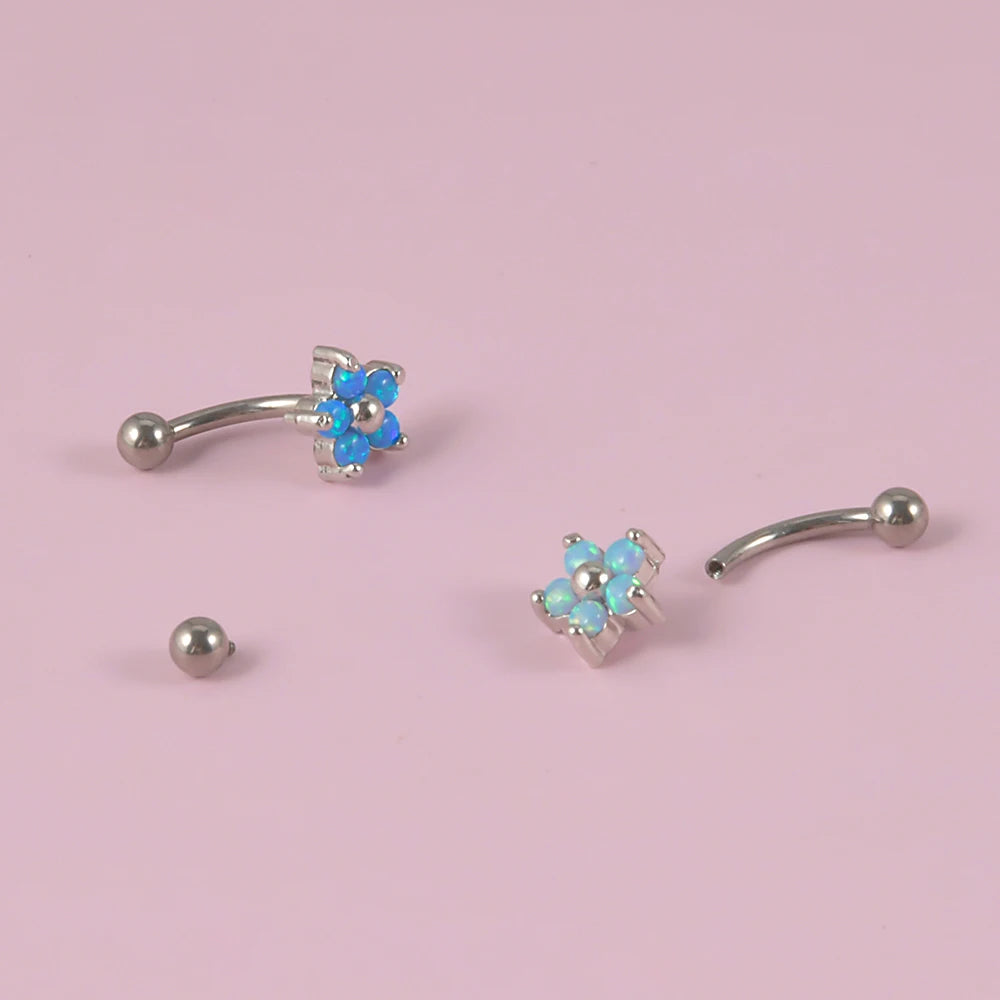 Opal vertical labret jewelry white blue opal titanium curved barbell rook piercing