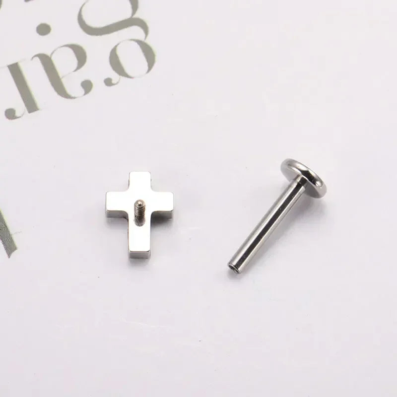 Cross nose stud with clear CZ titanium 16 gauge 18G