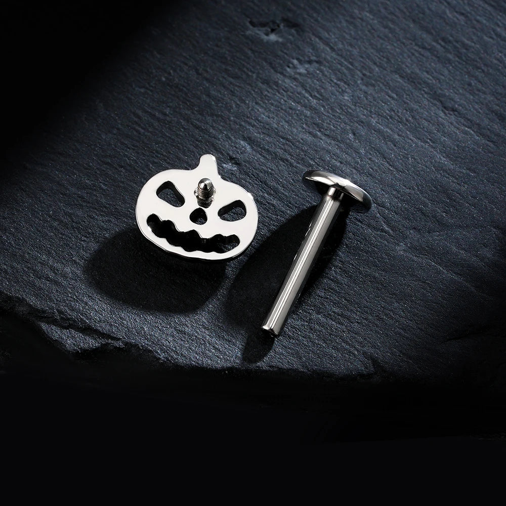 Pumpkin piercing titanium labret stud 16G halloween jewelry