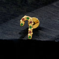 Candy cane stud with green and red cz stones titanium labret stud Christmas gift