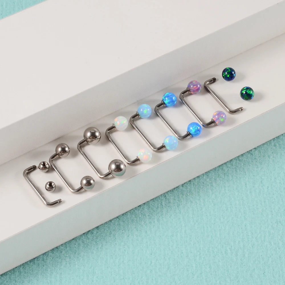 Surface Barbell mit Opal-Titan-Surface-Piercings in Weiß, Blau, Lila, Grün, 16G
