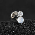 Moonstone nose stud with clear diamond cz moonstone piercing