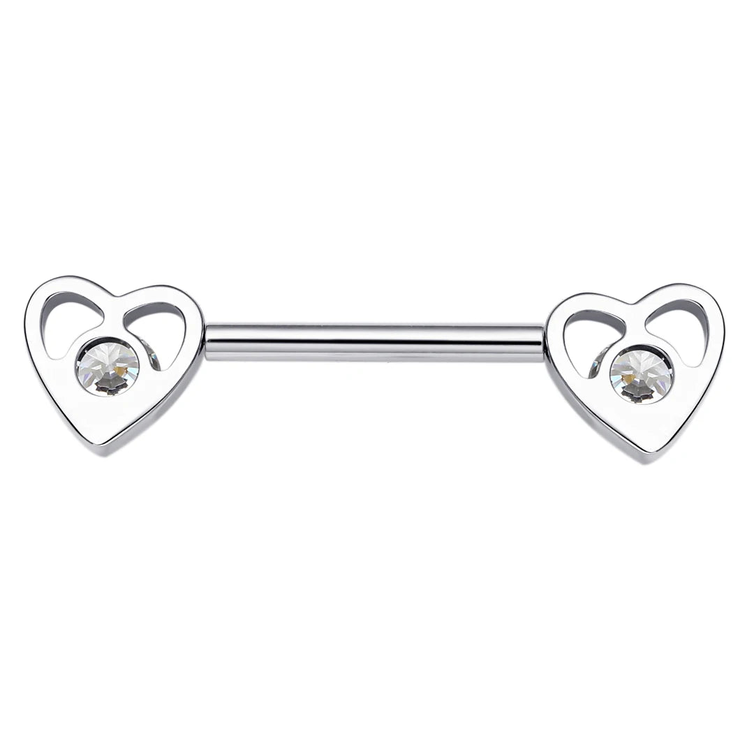 Heart nipple piercing with CZ stones heart-shaped nipple bar cute sexy titanium