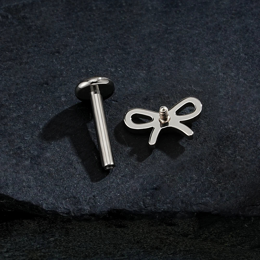 Bow nose piercing tiny and simple titanium butterfly bow labret stud bow piercing