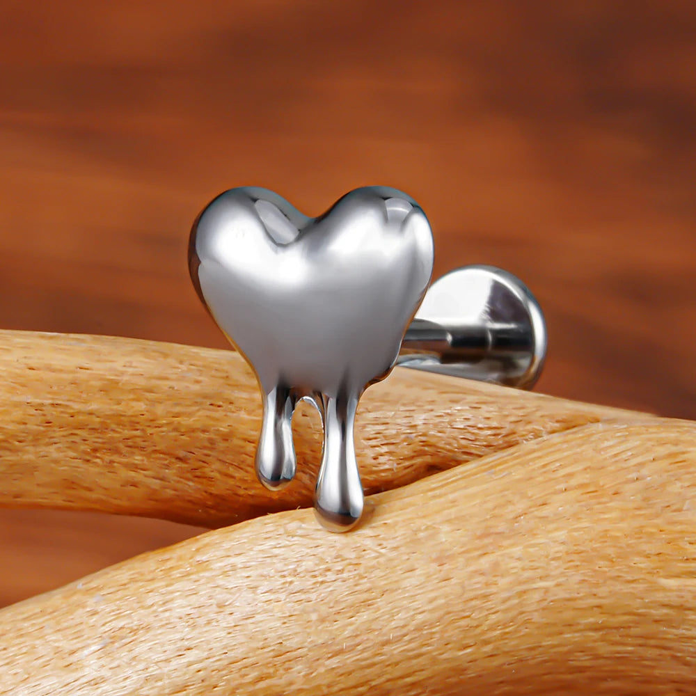 Semental de nariz en forma de corazón corazón derretido oro plata lindo semental de nariz titanio 16G