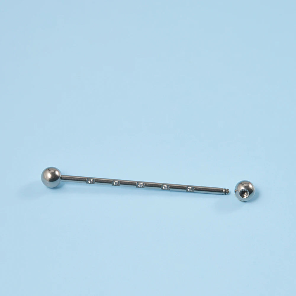 Industrieller Bar-Ohrring mit cz 14G 38 mm, industrielles Barbell-Piercing aus Titan, Gold, Silber, Roségold und Schwarz