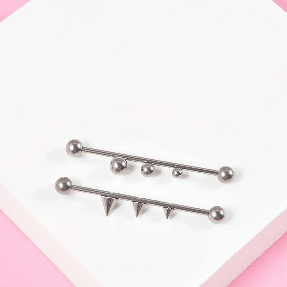 Cool industrial piercing for men for women with 3 balls titanium barbell 14G 38mm