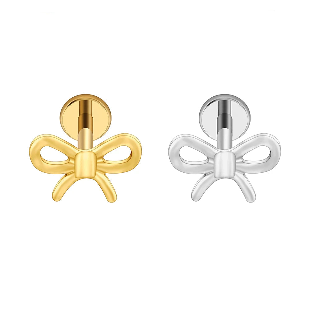 Bow nose piercing tiny and simple titanium butterfly bow labret stud bow piercing