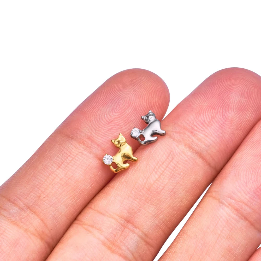 Cat ear piercing with a clear cz stone made of titanium 16G nose piercing