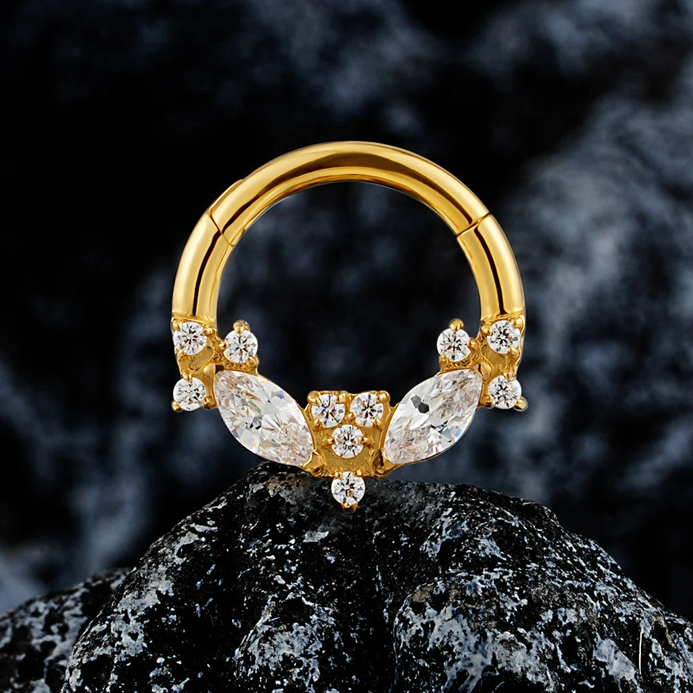 Septum clicker en or avec zircone cubique transparent en titane 16G