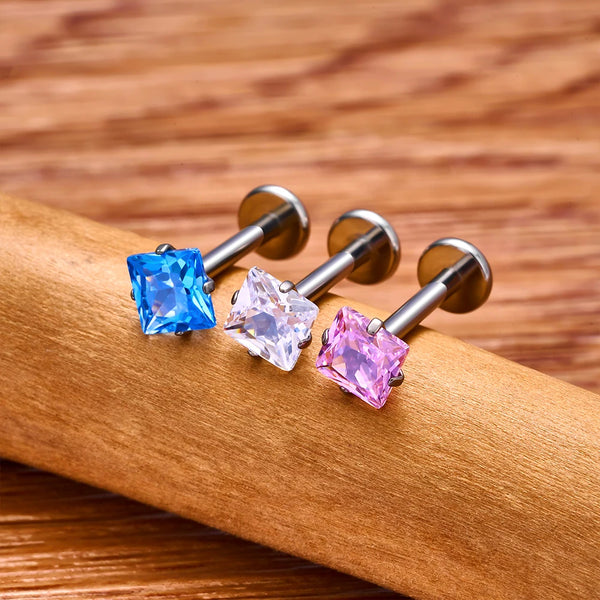 Square diamond stud earring titanium nose stud lip stud – Ashley
