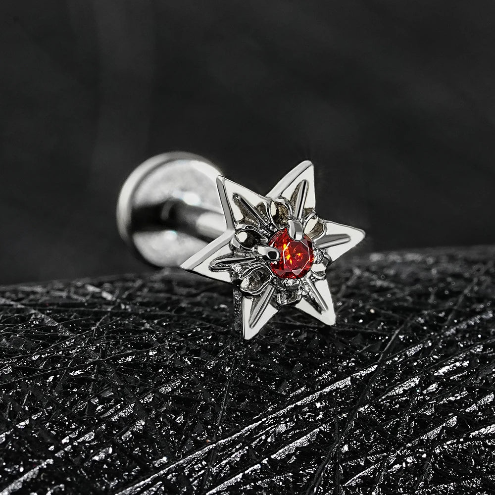 Piercing Red Color Tiny diamond nose piercing with a red cz stone titanium starburst labr ...