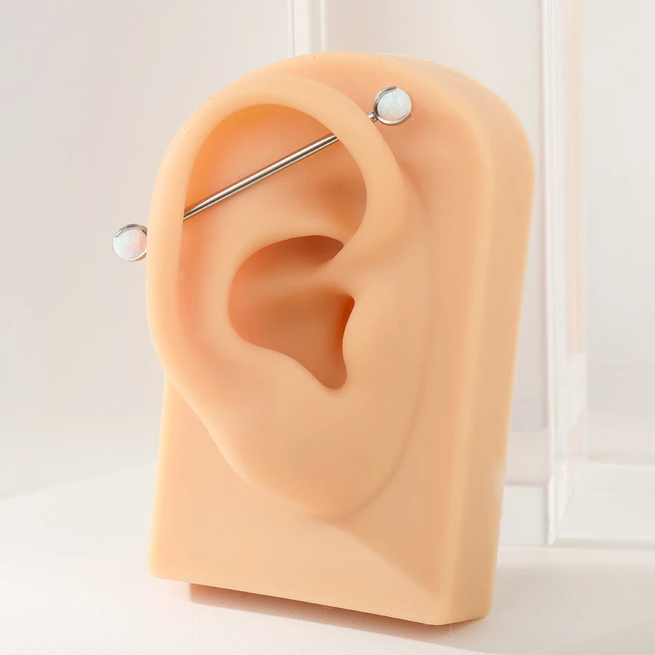 Opal industrial barbell earring titanium 12mm 14mm 16mm 34mm 36mm 38mm nipple piercing 14G