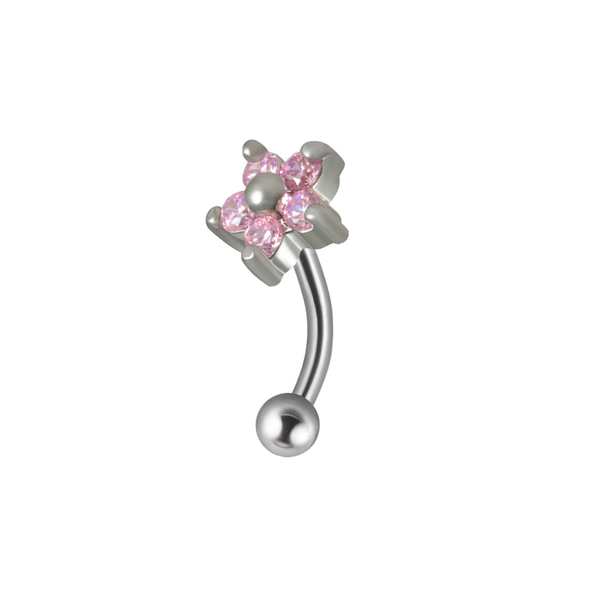 Bonito piercing jestrum con barra curva de titanio con diamantes arcoíris de color rosa claro